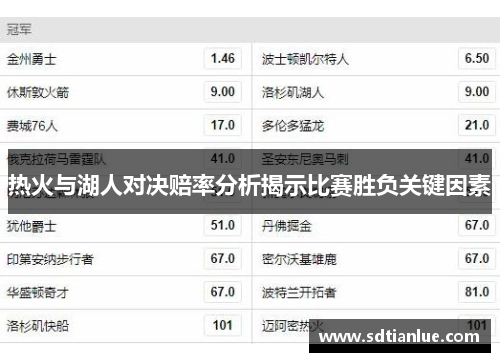 热火与湖人对决赔率分析揭示比赛胜负关键因素